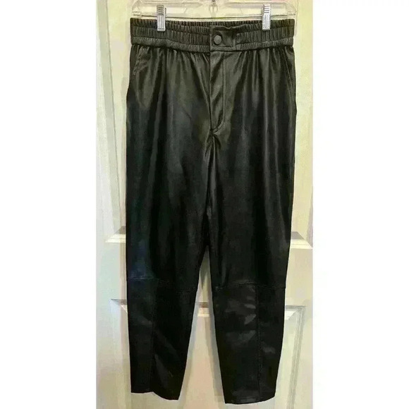 Current Air Vegan Leather Pants Size S Black Tapered Elastic Waist Anthropologie - Picture 1 of 3